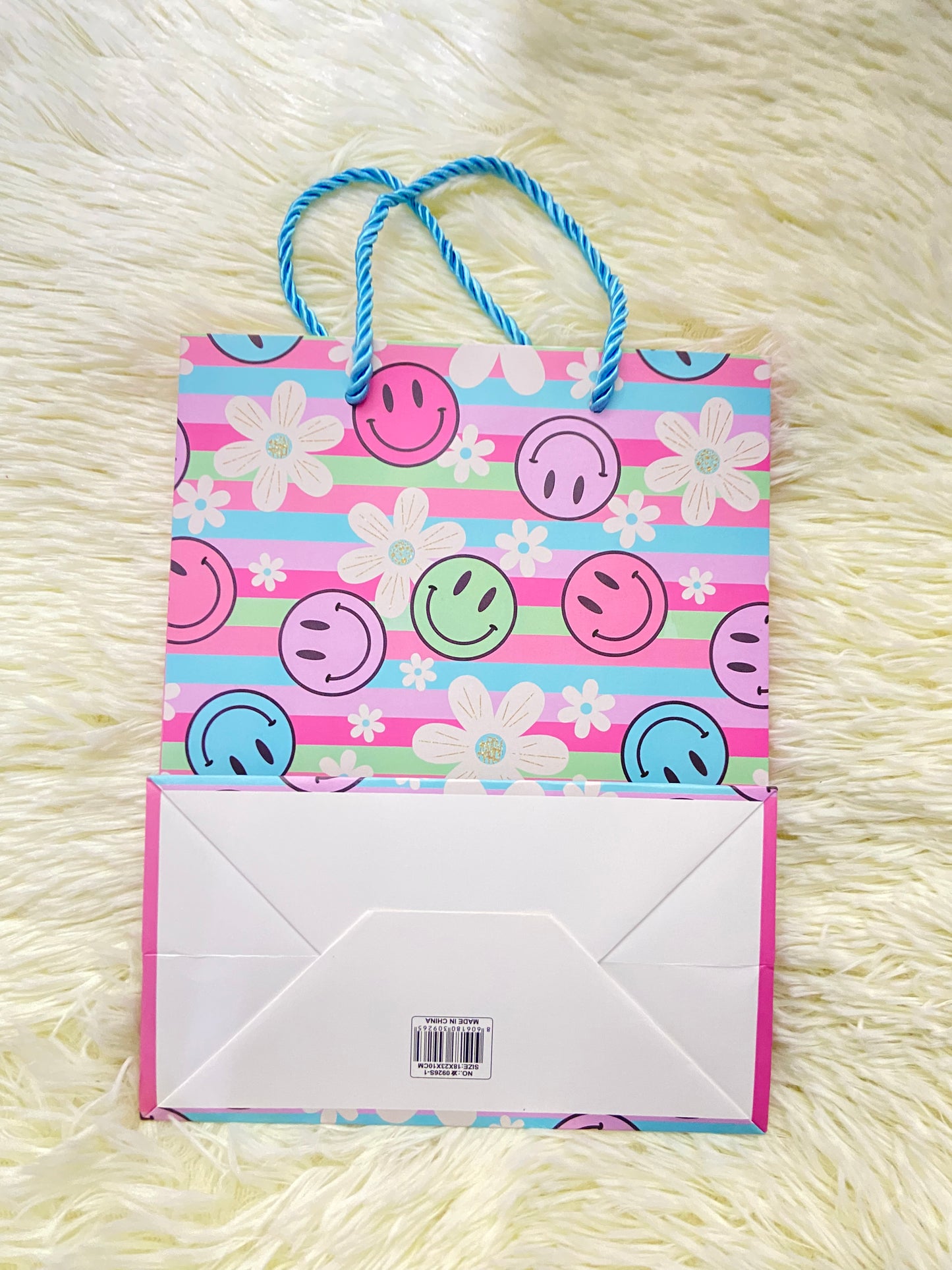 Shopping, rosado con estampado de caras felices, PEQUEÑO.