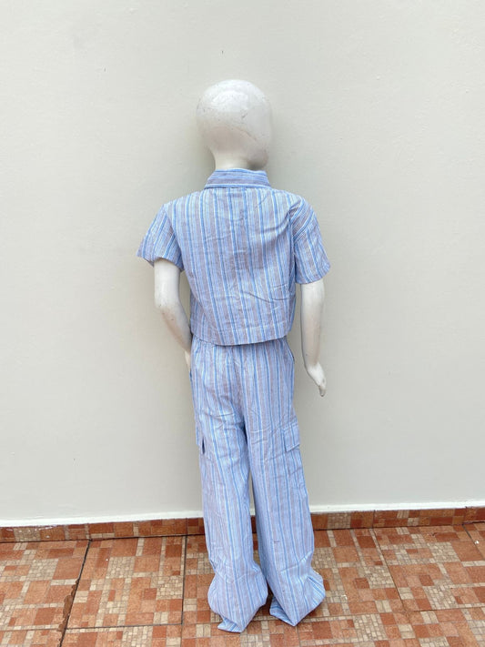 Conjunto para niñas, GIRLS original, azul con rayas en color blanco y negro.