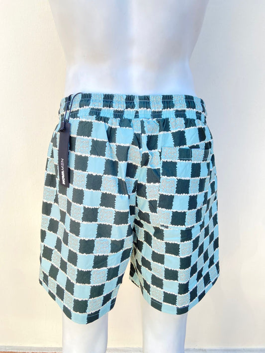 Bañador, verde menta con estampado de cuadros en color verde oscuro.