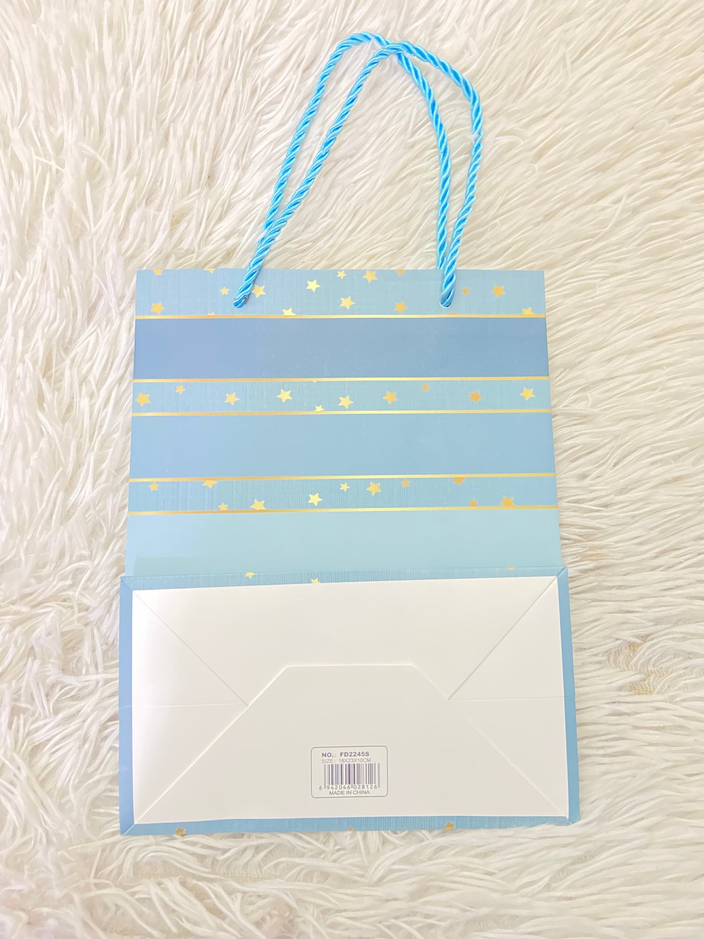 Shopping, azul claro con estampado de estrellas doradas, PEQUEÑO.