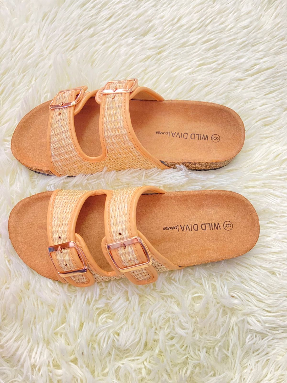 Sandalias WILD DIVA original, marrón claro, broches en frente, correa ajustable