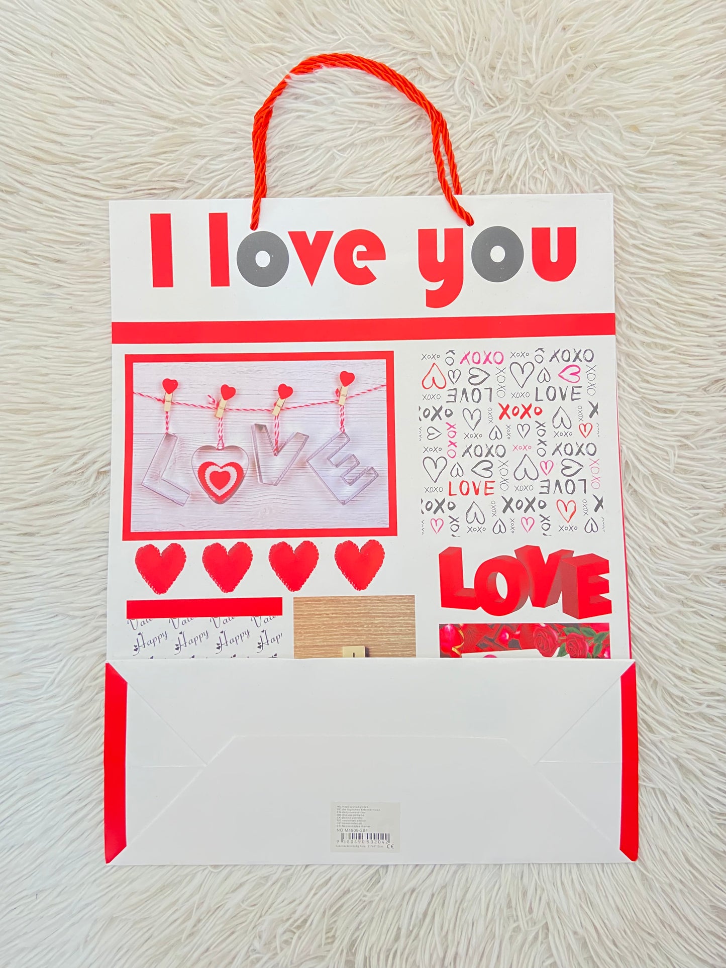 Shopping, blanco con letras I LOVE YOU y rosas, GRANDE.
