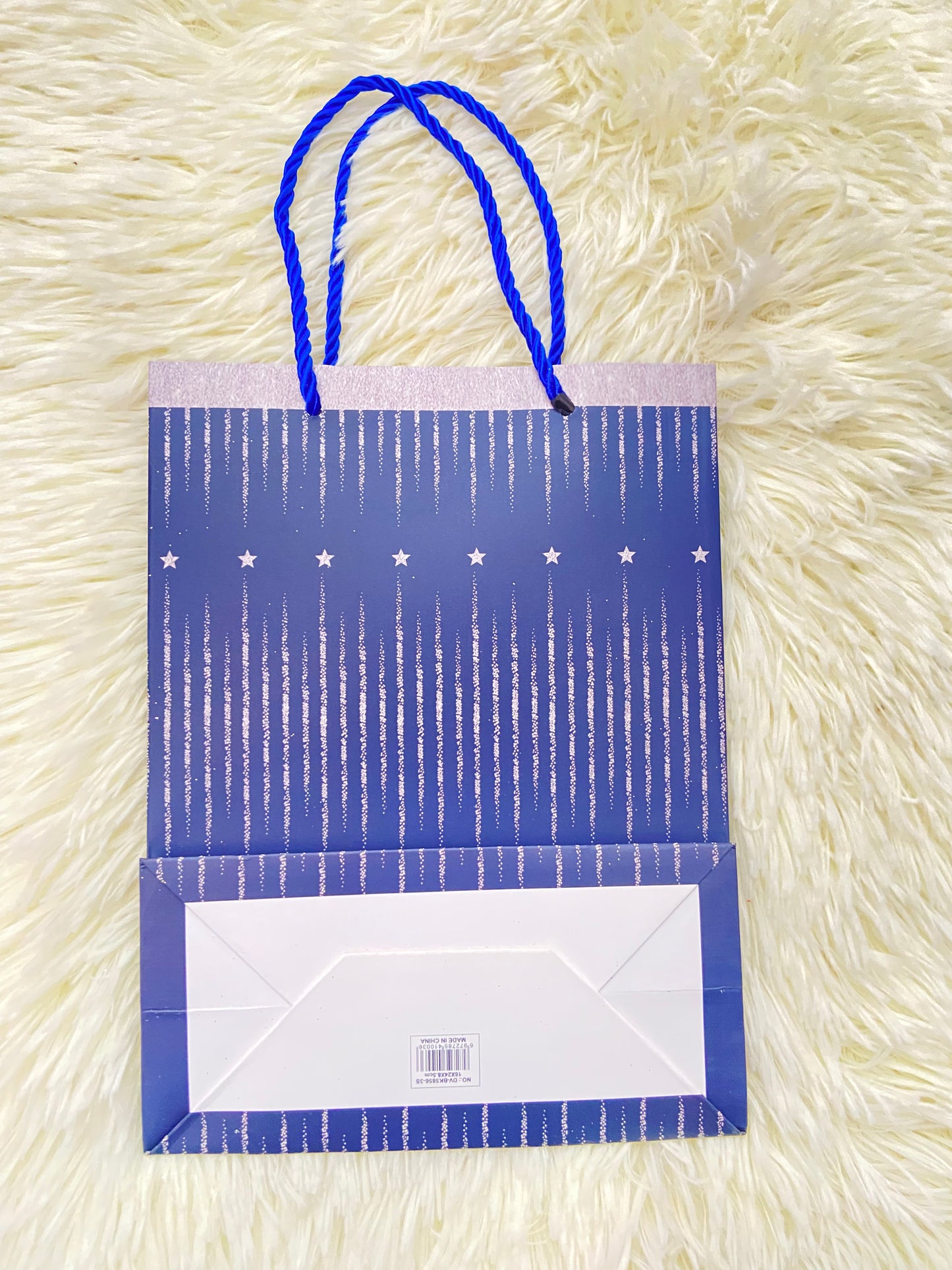 Shopping, azul oscuro con estampado de estrellas plateadas, PEQUEÑO.