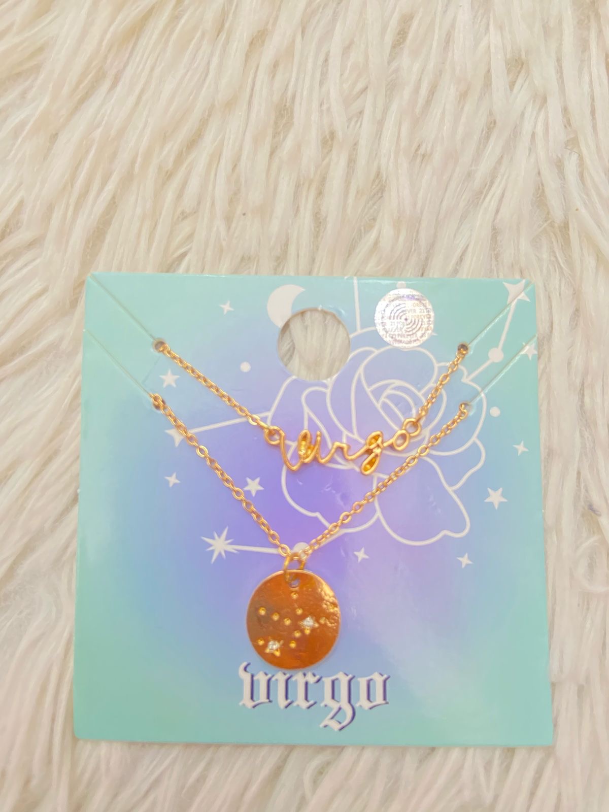 Cadena FOREVER 21 Original de dos piezas una con el nombre del signo VIRGO y otra con una medalla