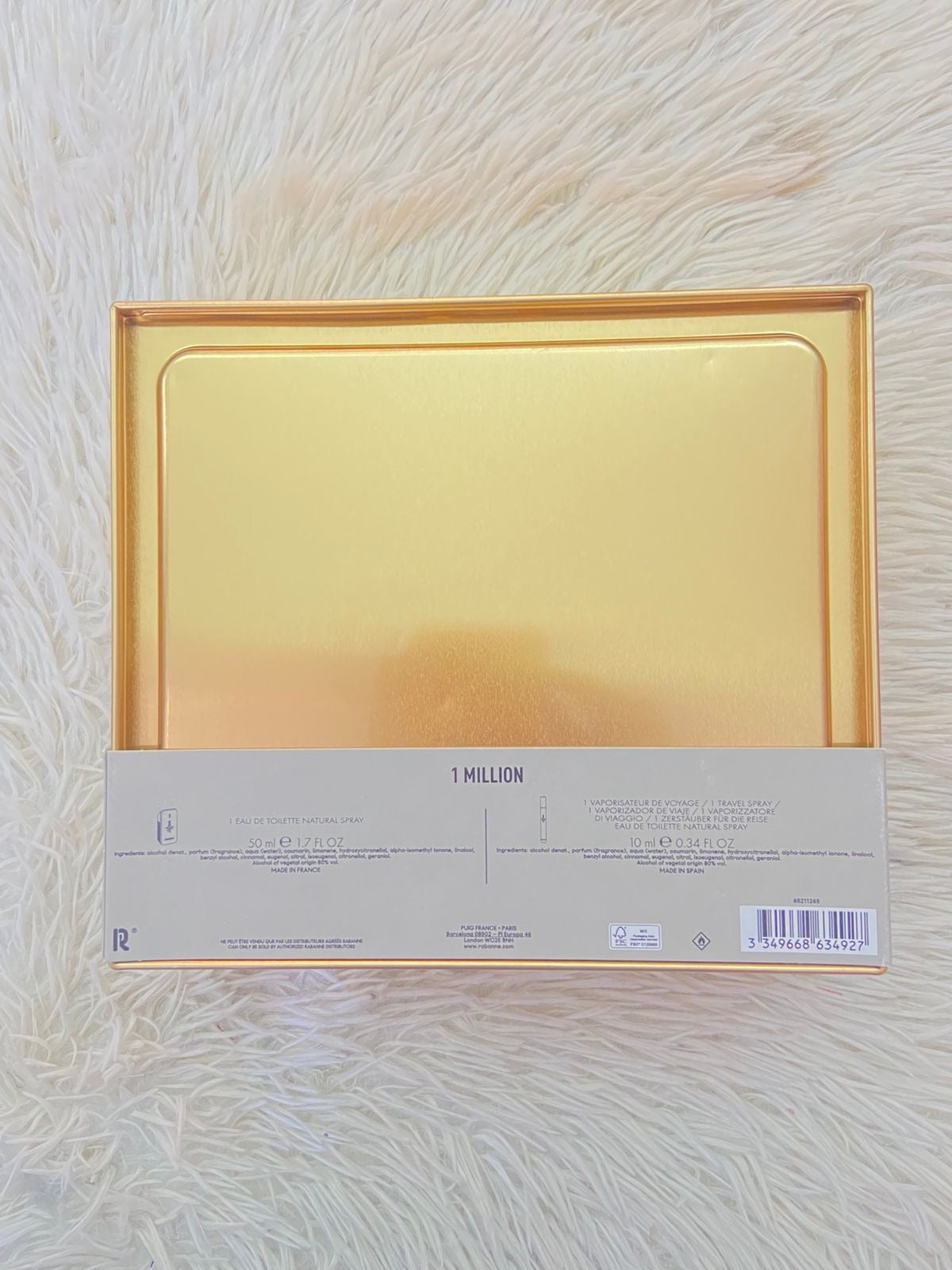 Set de dos 1 MILLION Paco Rabanne Original perfume y mini perfume en color dorado.