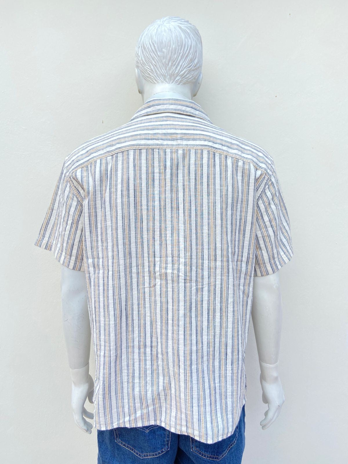 Camisa EXPRESS original, crema ( beige ) con rayas en color blanco, 98 % algodón.