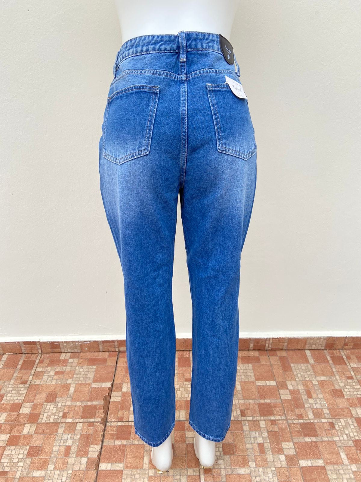 Pantalón Jean DENIM BLUD original, azul oscuro con rasgado, BOYFRIEND.