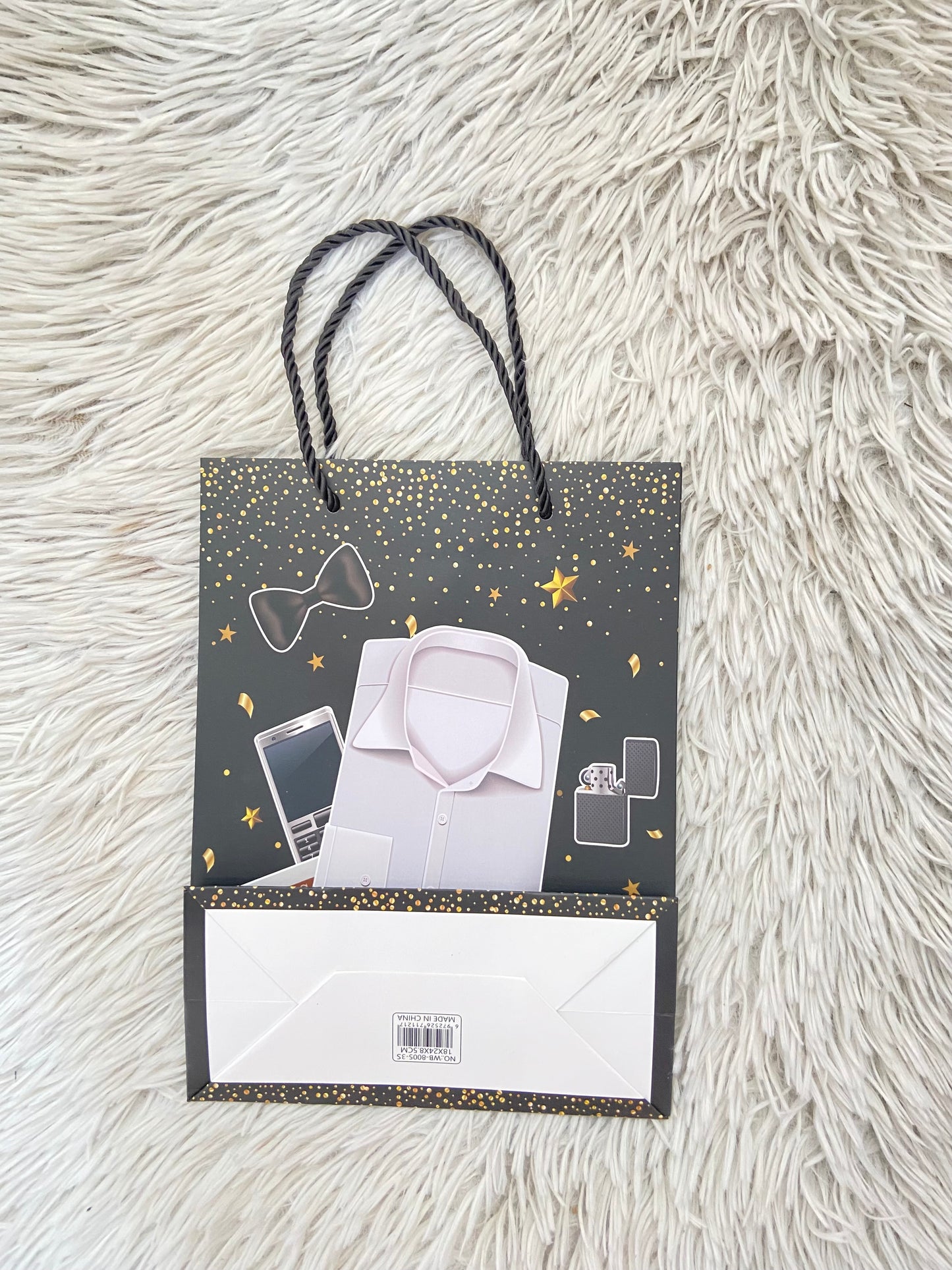 Shopping, negro con estampado de camisa blanca, PEQUEÑO.