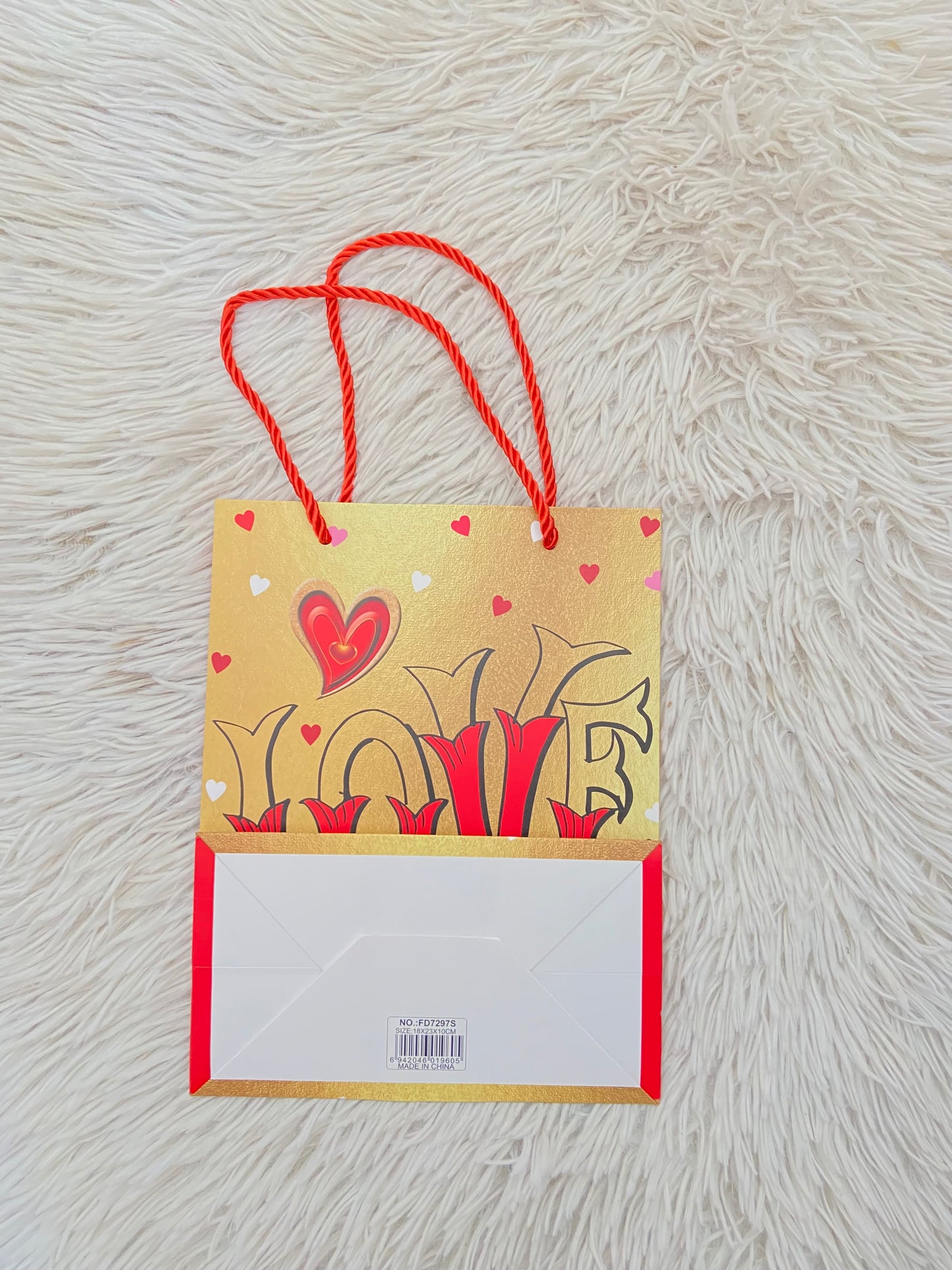 Shopping, dorado con letras LOVE en rojo, PEQUEÑO.