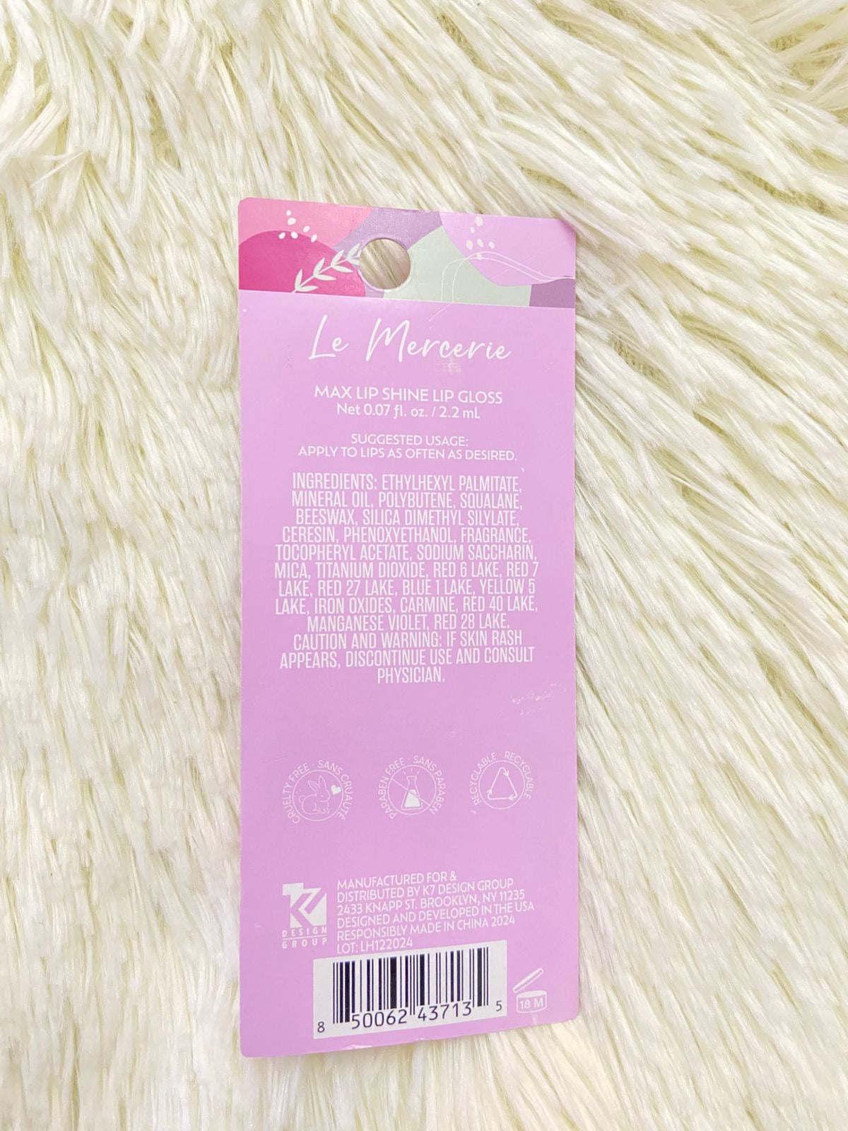 Pinta Labio/ Lip GLOSS LE MERCERIE original, color rosado, FULL COVERAGE, # 718.