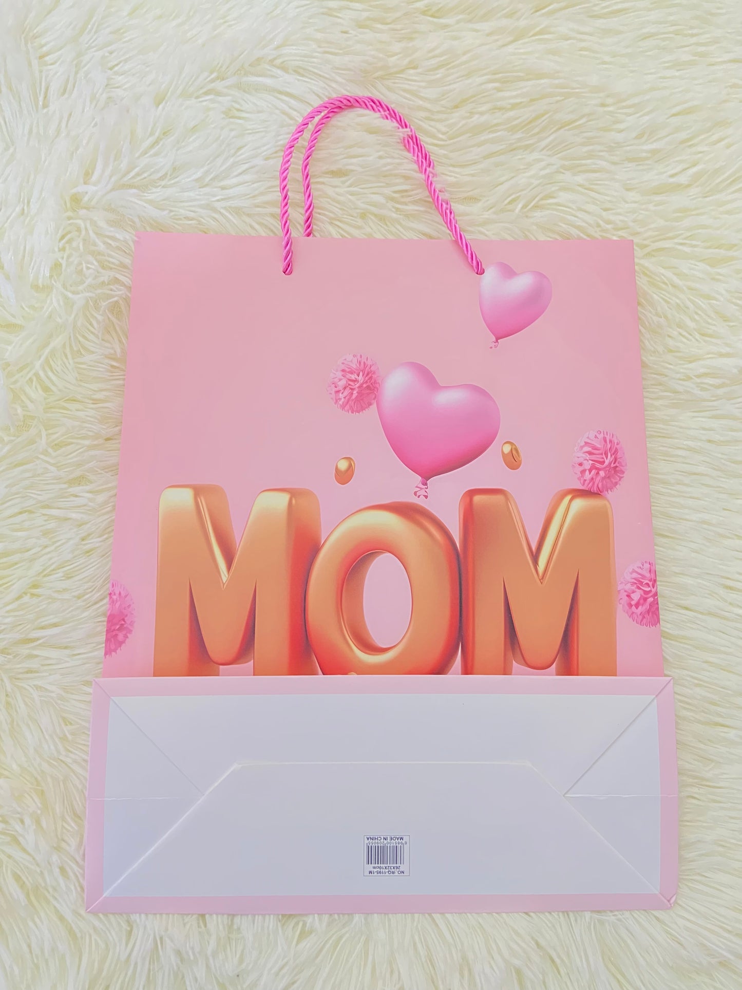 Shopping, rosado con letras MOM en dorado y regalos rosados, MEDIANO.