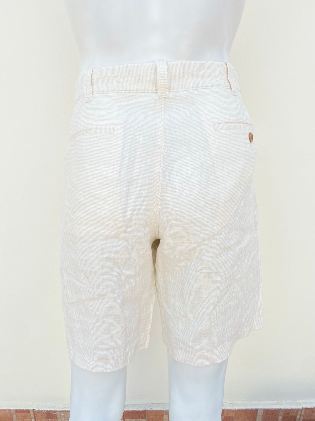 Bermuda J• CREW original, crema claro, con diseño de rayas, 100% lino.