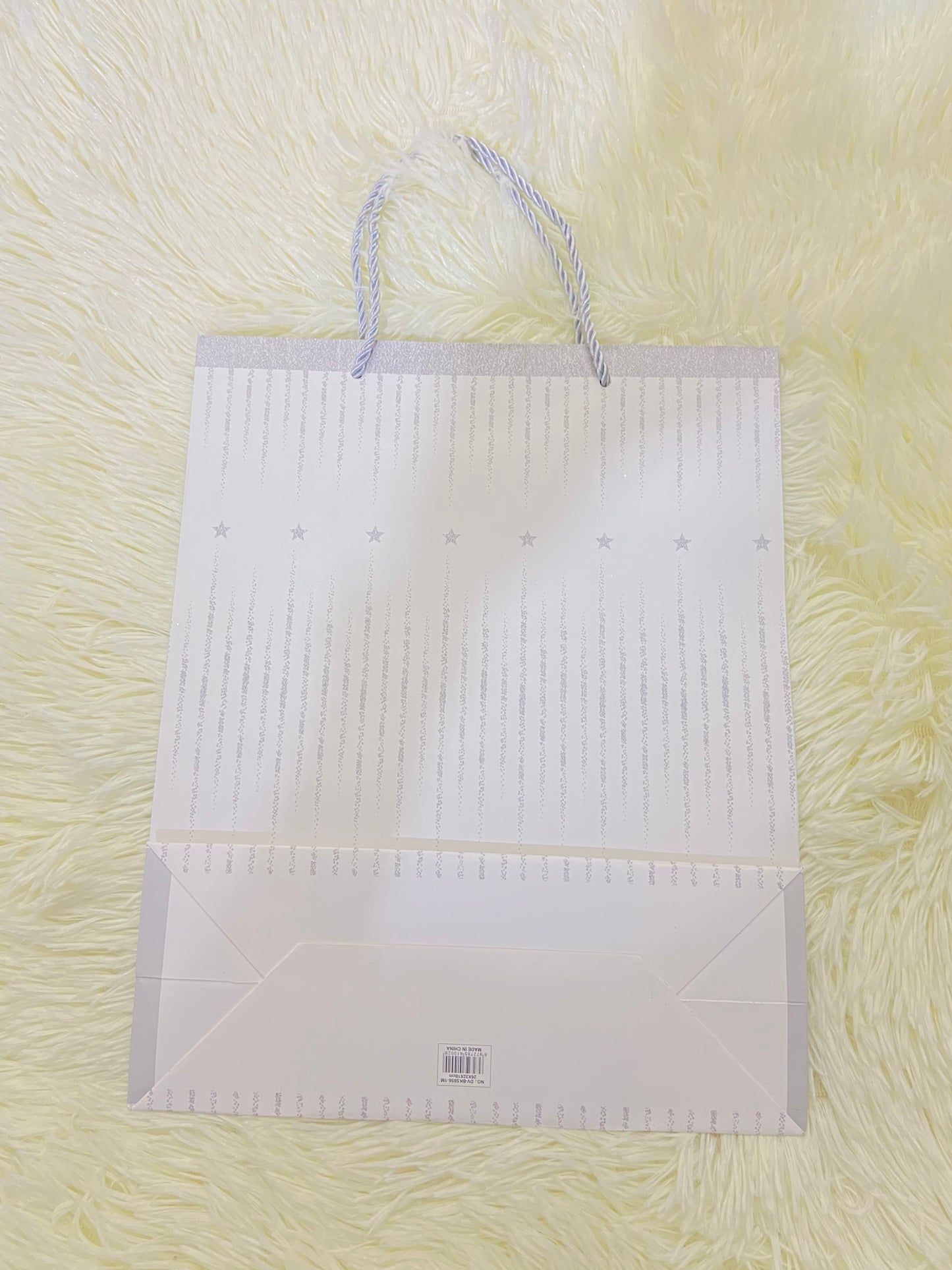 Shopping, blanco con estrellas en color plateado, MEDIANO.