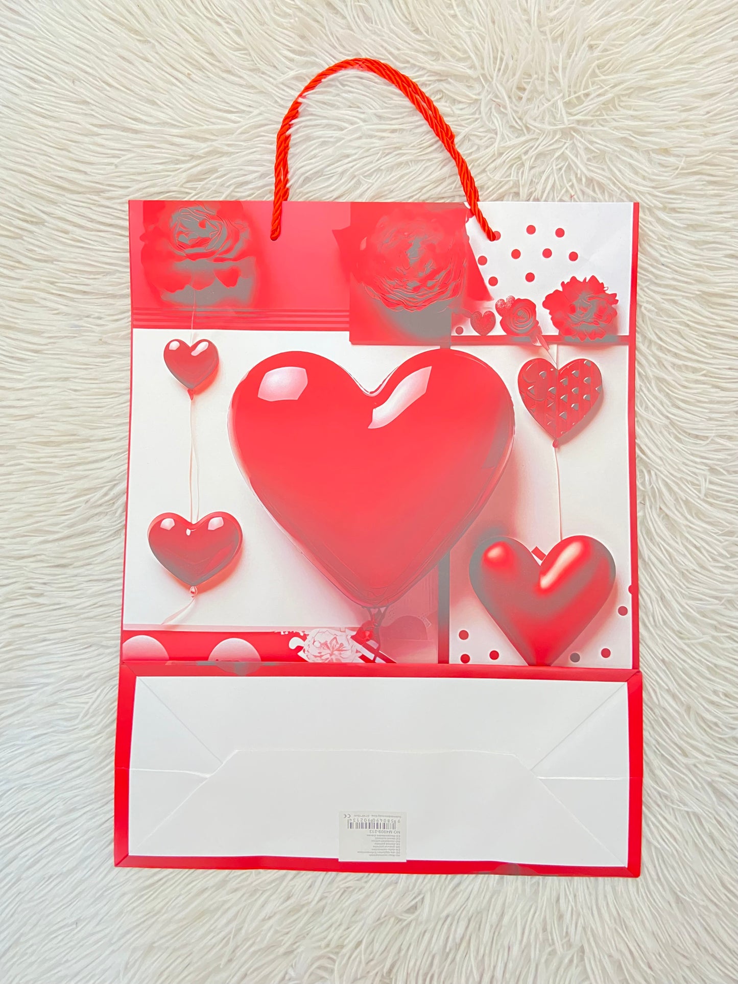 Shopping, rojo con blanco y estampado de corazón rojo, GRANDE.