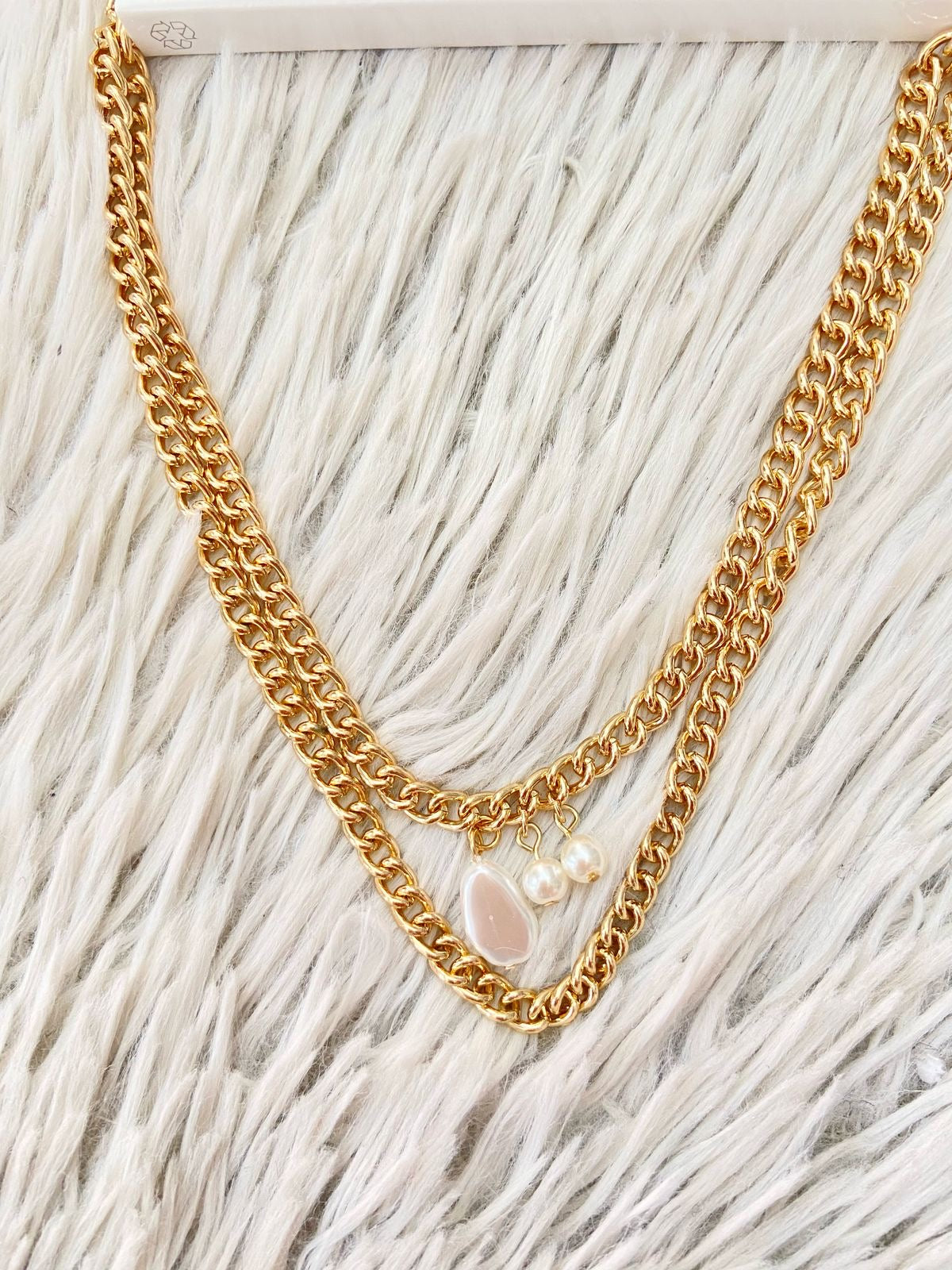 Cadena Forever 21 Original de dos piezas con perlas blancas