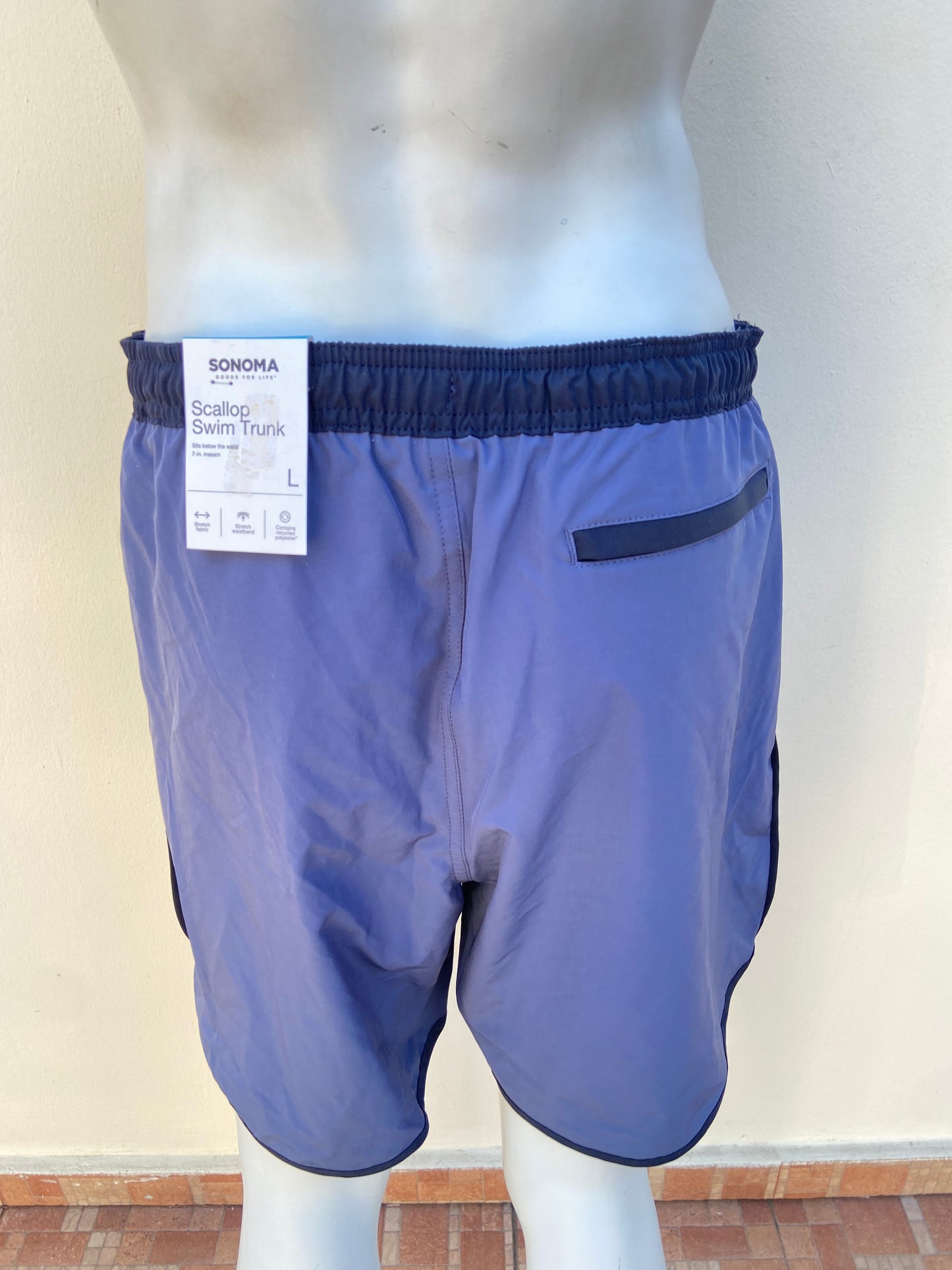 Bañador SONOMA original, azul marino con lazo ajustable en color blanco.