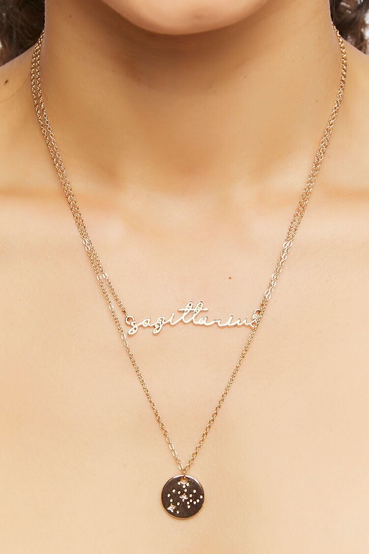 Cadena FOREVER 21 Original de dos piezas una con el nombre del signo SAGITARIO y otra con una medalla