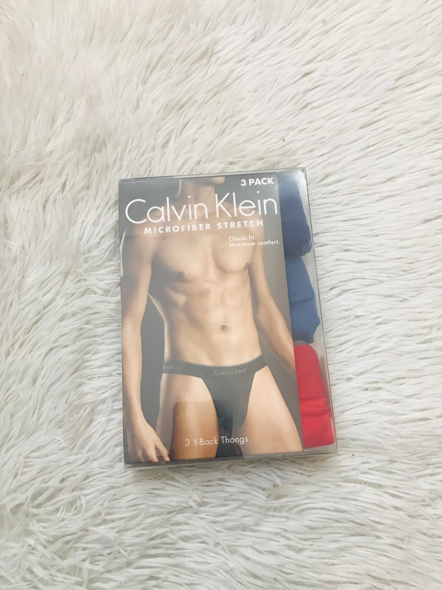 Set de 3 estilo tanga para hombre Calvin Klein original, 1 azul marino oscuro, 1 azul, 1 rojo