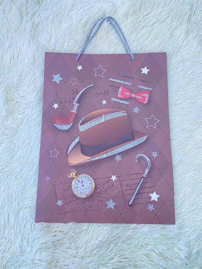 Shopping, marron con estampado de sombrero, GRANDE.