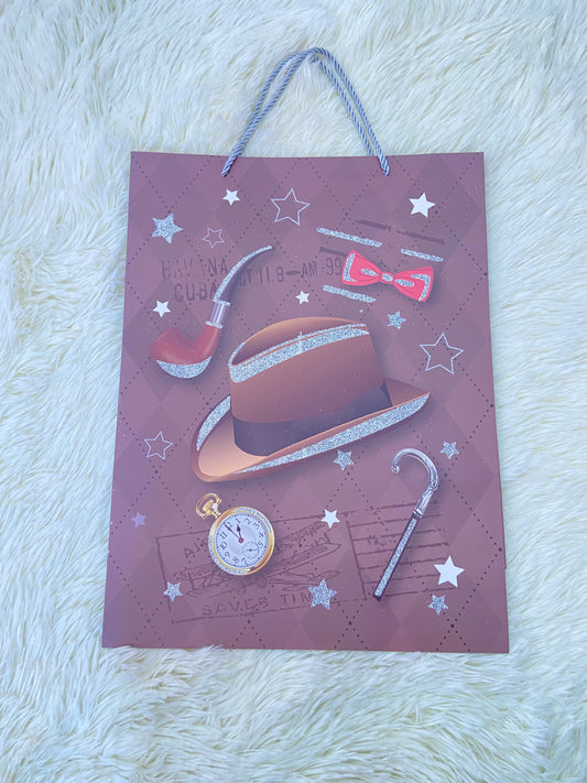 Shopping, marron con estampado de sombrero, GRANDE.