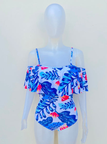 Biquini TEMPT ME original, blanco con estampado de palmeras en color azul.