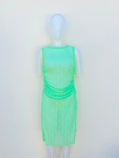 Vestido/ cover up LOVE original, color verde claro, transparente, con lazos ajustables y abiertos en las piernas.