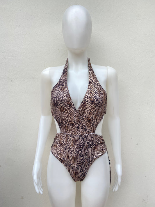 Biquini Fashion Nova original crema con estampado de animal print.