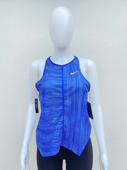 Franela deportiva mujer NIKE original azul marino con líneas blancas y logotipo de la marca en blanco.