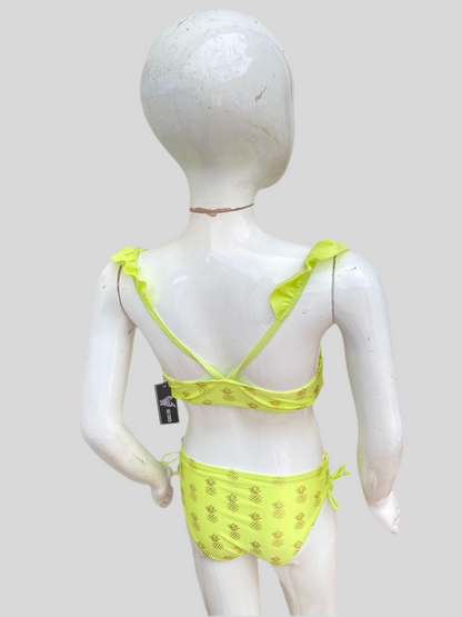 Biquini Traje de baño niñas GO COCO original verde limón con estampado de piñas en color dorado.
