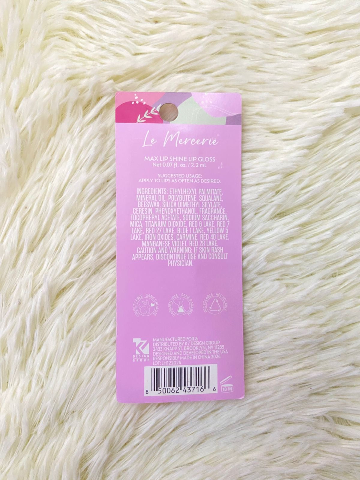 Pinta labio/ Lip GLOSS LE MERCERIE original, color rosa palo FULL COVERAGE #721.