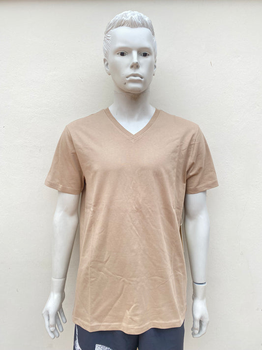 T-shirt Forever 21 original, cuello V crema (beige)(taupe) esencial.