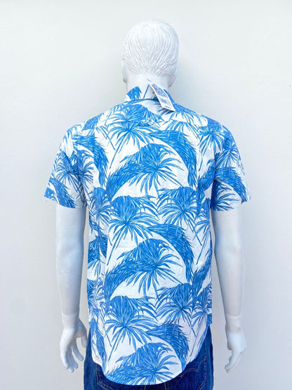 Camisa HURLEY original, blanca con palmeras en color azul, 98 % algodón.