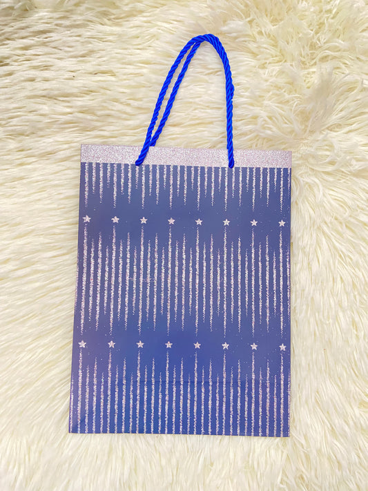 Shopping, azul oscuro con estampado de estrellas plateadas, PEQUEÑO.