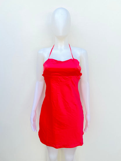 Vestido naranja Neón en satin ( rosado ).