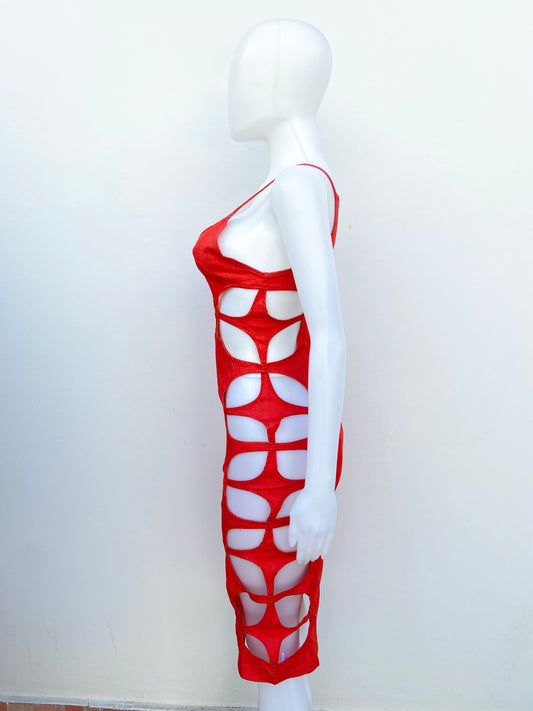 Vestido HALFHEART original naranja,  abiertos en los lados, largo.