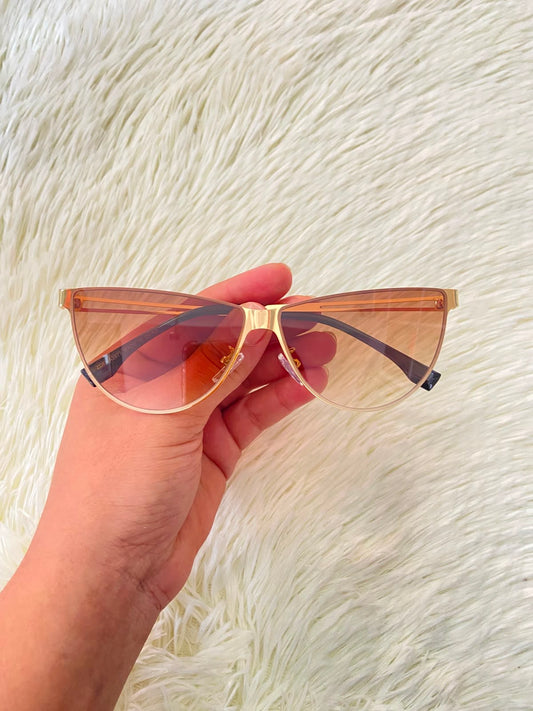 Lentes, negro con montura dorada micas marrones y patillas negras.