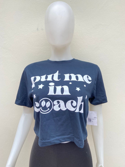 Top Forever 21 original, azul marino con letras PUT ME IN COACH.