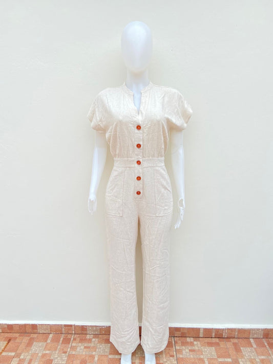 Enterizo/ Jumpsuit Forever 21 original crema ( Catmeal ) con botones en color marrón.