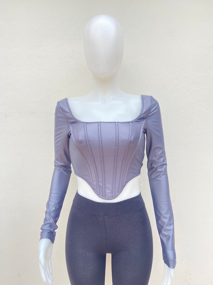 Top plateado/gris , estilo corset.
