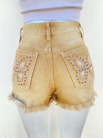 Short marron opaco (Tan) diseño de mariposa en los bolsitllos traseros