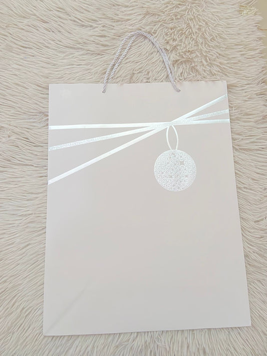 Shopping, blanco con lazos en color plateado, GRANDE.