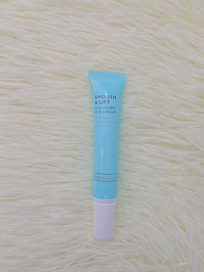 Crema para contornos de ojos GLOBAL BEAUTY CARE original, azul, con ácido hialurónico, escualano, péptidos y colágeno, sirve para las líneas de expresión y brindar una buena hidratación.