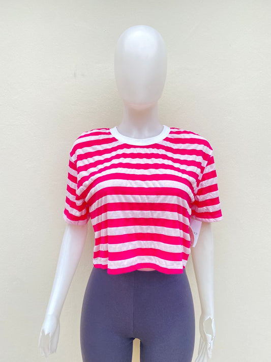 Top Forever 21 original, blanco con rayas en color rosado.
