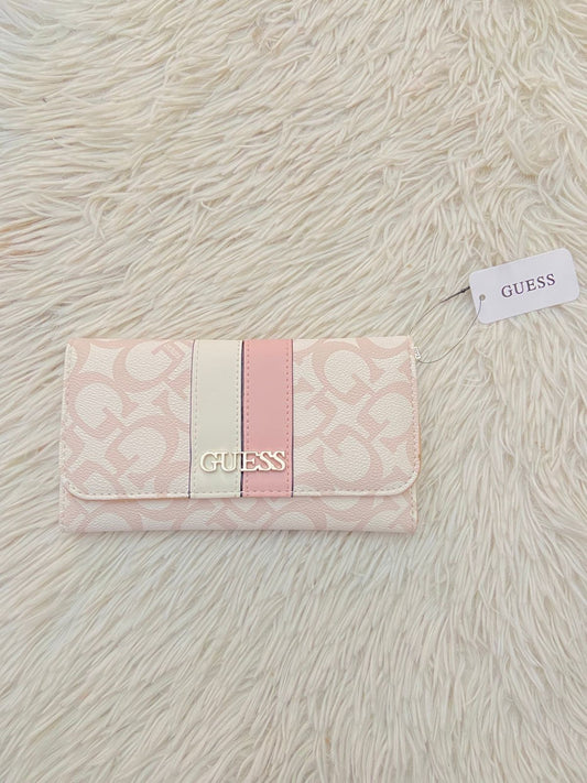 Monedero GUESS original, rosado claro con blanco y letras G de estampado.
