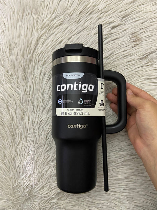 Vaso / Termo térmico CONTIGO Original. Color negro.
Incluye asa ergonómica y sorbete reutilizable a juego
Mantiene tus bebidas frías o calientes por más tiempo.  Ideal para el día a día, viajes o gym