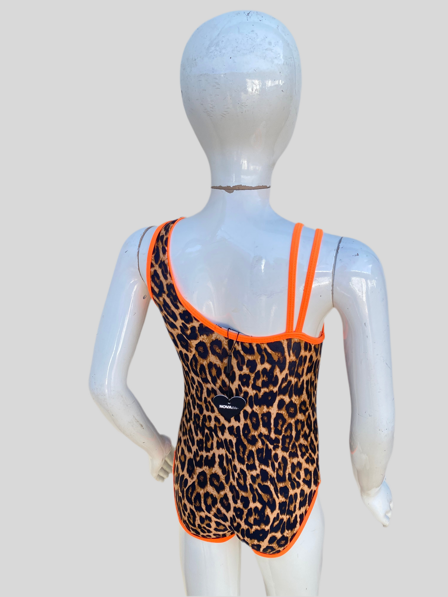 Biquini Traje de baño niñas animal print con lasos naranja neón