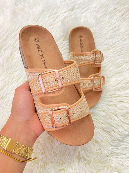 Sandalias WILD DIVA original, marrón claro, broches en frente, correa ajustable