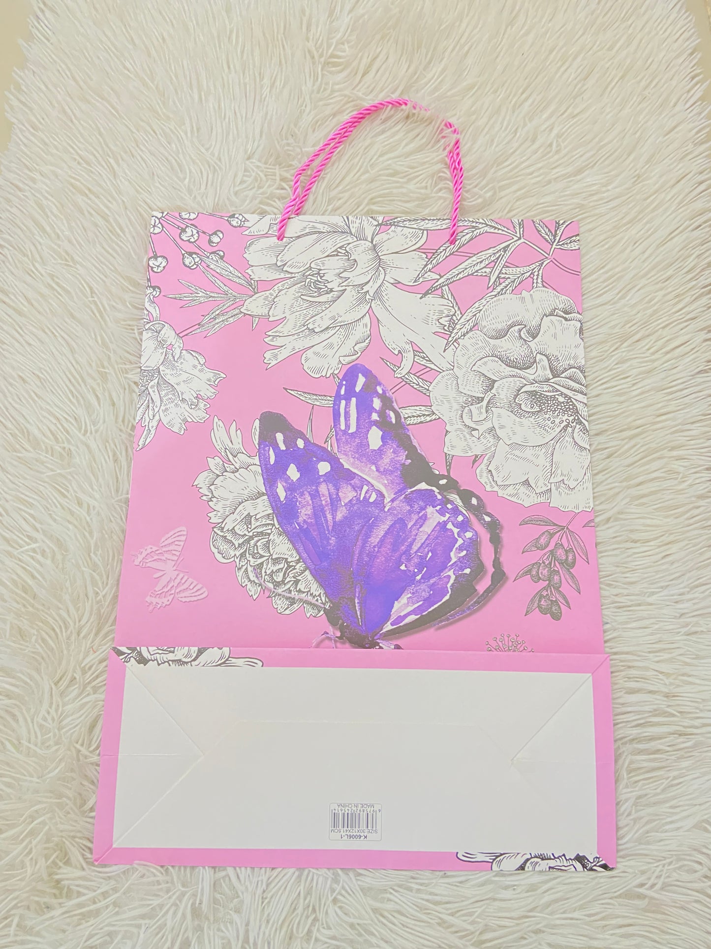 Shopping, rosado con estampado de mariposa en color morado, GRANDE.