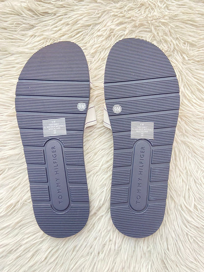 Sandalias TOMMY HILFIGER original azul marino con blanco y placa TH en dorado.