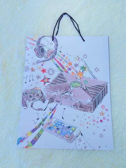 Shopping, blanco con estampado de una caja de música, GRANDE.